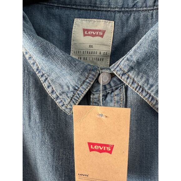 Levi Strauss Denim Button Down Shirt XXL Stonewash Blue NWT - Picture 2 of 7